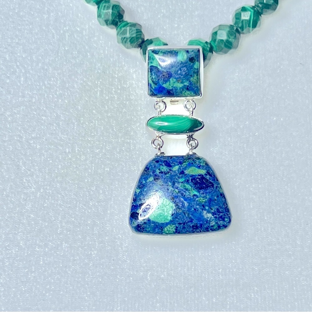 Jay King Sterling Silver Blue Azurite & Green Malachite 18” Necklace & Earrings. - Picture 2 of 16